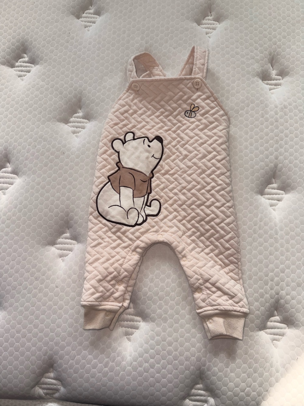 39. Disney Quilted Light Pink Winnie the Pooh Footie Overalls